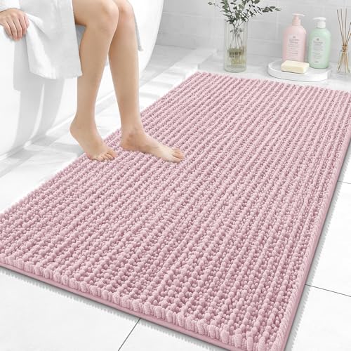 Image of OLANLY Bathroom Rug Mat 44x32, Thick Soft and Absorbent Chenille Bath Mat, Non-Slip Rubber Backing, Machine Washable Quick Dry Bath Rugs for Tub Shower Floor, Home Decor Accessories, Dusty Rose