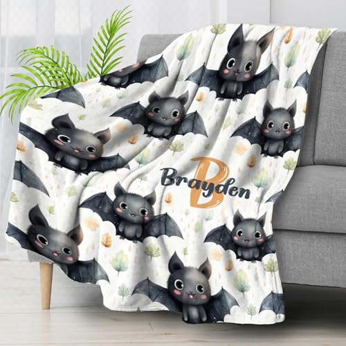 SUPERICH Personalized Halloween Bats Blanket Gifts Custom Halloween Bats Blanket for Boys Girls Super Soft Halloween Bats Throw Blankets Air Conditioning Blanket for Couch Bed 60x50 in for Teen
