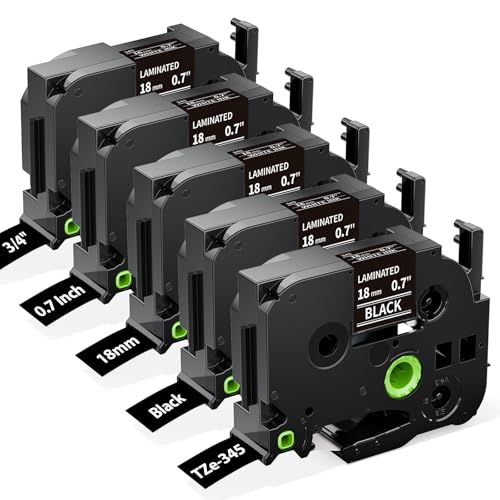 TZe-345 Replace for Brother TZe TZ Tape 18mm 0.7 Laminated Black TZe345