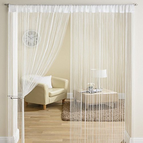 HFI 1 Piece Solid Tabtop Polyester Threads String Curtain – Long Door – 9 Feet, White, Semi Transparent Curtain For Rs. 279 @ 53 %