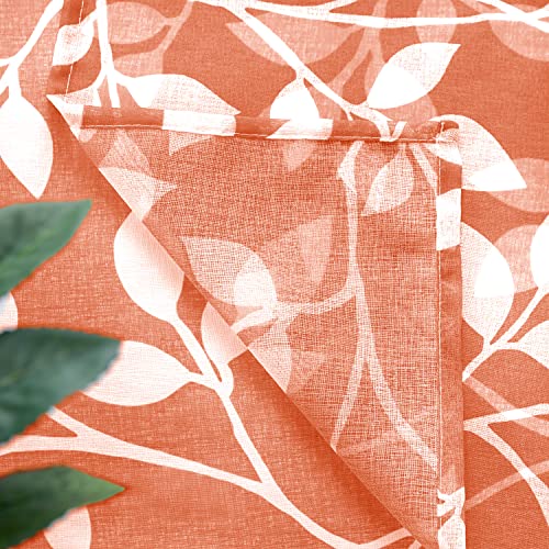 Image of XTMYI Curtains 36 Inch Length for Kitchen Window Set of 2 Panels,Short Sheer Cafe White Leaf Print Pattern Design Small Curtain for Bathroom,Rust Burnt Orange