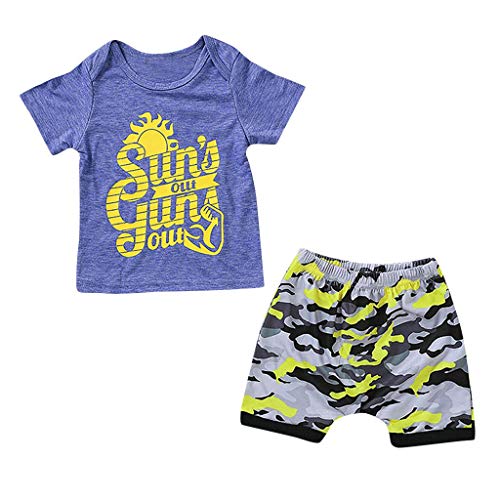 Mbby Bambino Maglietta Manica Corta con Scritte + Pantaloncini Mimetica Tuta Maschio Bimbo 0-24 Mesi Completo Bambini Estate Primavera Due Pezzi Set Tute Cotone Ragazzo Neonato