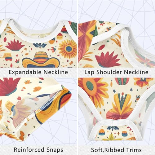 Wudan Grenouillère à manches courtes en coton pour bébé garçon Motif cactus mexicain Taille 3M, Chapeaux de cactus mexicains, 12 mois – vue 3