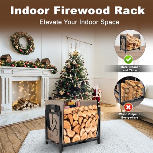 Aifanss Firewood Rack Indoor Outdoor with Log Carrier Bag, Heavy Duty Metal Firewood Log Holder with Handle Rustproof Fire Wood Storage Racks for Fireplace Tools, Fire Pit, Stove, Patio Deck