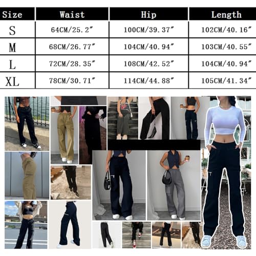 Nuofengkudu Stretch Cargohose Damen mit Zipp Off Taschen Gummizug High Waist Straight Weites Bein Damenhose Pull on Arbeitshose Combat Jugendlich Lockere Cargo Hosen Freizeithose Schwarz XL