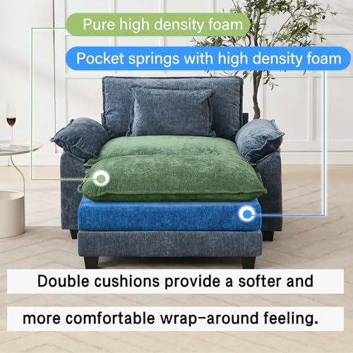 Image of Oprisen 53 inch Modular Sectional Sofa, Comfy Cloud Couch Sectional Sofa with Ottoman, Chenille Sofa Sleeper Deep Seat Sofa with Throw Pillows for Living Room (Blue)