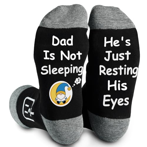 HUEGLO Birthday Funny Gifts For Men Fathers Day Gift For Dad Grandad Husband Boyfriend Funny Novelty Socks Cotton Presents For Men (UK Alpha M Regular Regular Dad is not sleeping)