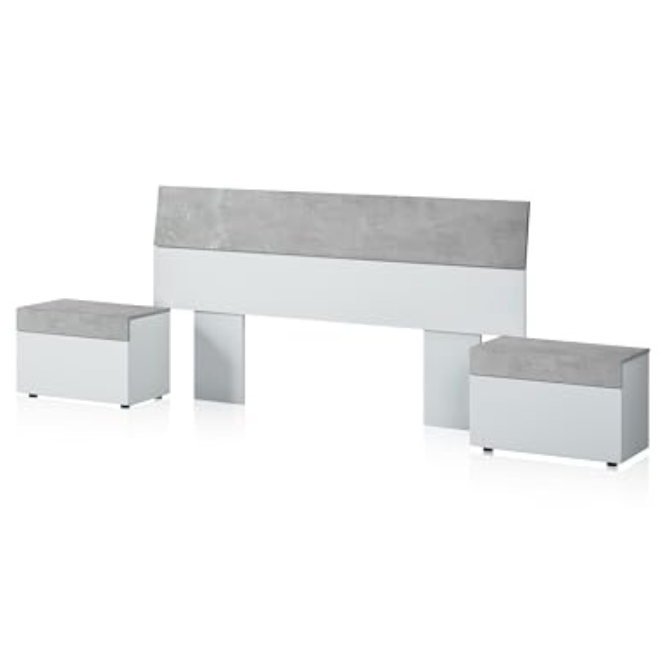 Miroytengo Cabecero con Mesitas de Noche Kao Estilo Industrial Color Blanco y Gris Cemento 298 cm