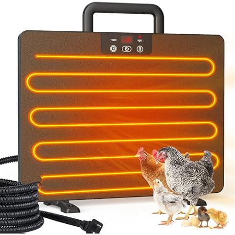 Keten Chicken Coop Heater, 100/200 Watts Radiant Heat Energy Efficient Design, 3 Ways to Use, Safer Than Brooder Lamps Heater with Digital Display and 5 Timing Setting(with Handle) Cover