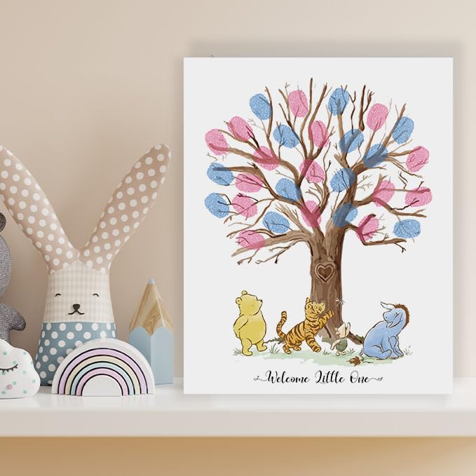 Azbuk Árbol de huellas dactilares para baby shower, juego de revelación de género, lindo tigre y cerdo para baby shower, ideas de fiesta, ideas de fiesta de revelación de género, juego de recuerdo de