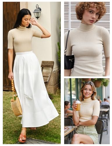 Image of v28 Women Turtleneck 1 /2 Half Sleeve Highly Stretchy Ribbed Knit Fitted Sweater
