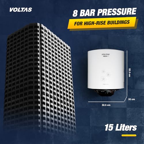 Image of Voltas AquaM 5-Star 15L Water Heater 2000W, Warranty of 7 years on Tank, 3 Years on Heating Element, 2 Years on Product by Voltas|Free Installation| Free Connecting Pipe|Copper Element|8 Bar (White)