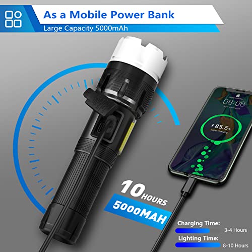 Rechargeable Flashlight High Lumens, 2 Pack 900000 Lumens Super Bright Flashlights, 7 Modes With Cob Work Light, Zoomable, Ipx5 Waterproof, Powerful Handheld Led Flashlight For Camping Hiking #TOP7