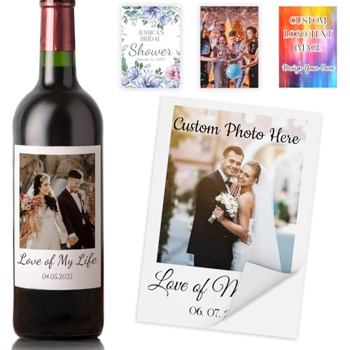 Personalized Wine Bottle Labels, Custom Sticker with Photo/Text/Logo Waterproof Wine Labels for Wedding, Anniversary, Baby Shower, Birthday Party, Graduation