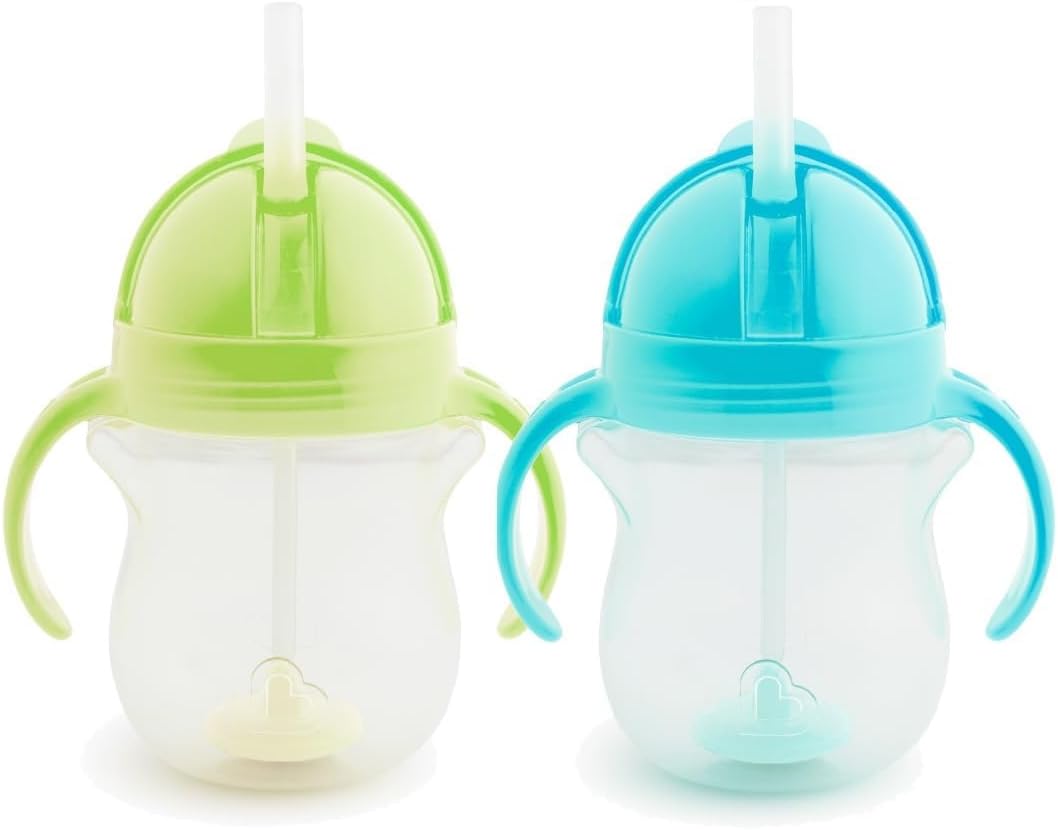 Munchkin 2 Pack Tip&Sip Baby & Toddler Weighted Straw Cups |Blue/Green