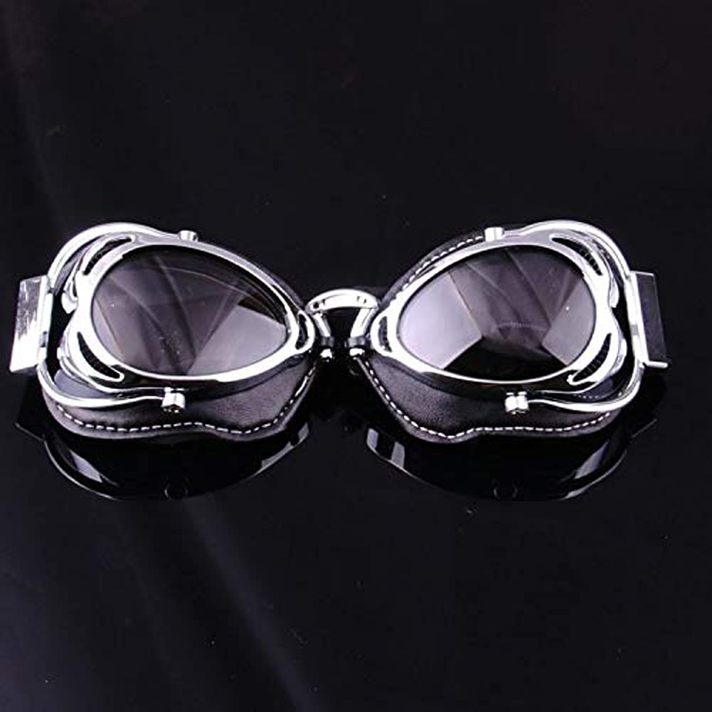 Riloer Motorcycle Goggles, Foldable Retro Windproof Sports Helmet Goggles, can be Used for Motorcycle Riding, Bicycle Riding, Mountaineering, Work Protection, Silver Frame, Gray Lenses