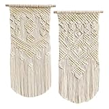 LIVALAYA Boho Macrame Wall Hanging Woven Decor, 24&rdquo;L x 13&rdquo;W, Set of 2, Beige wall decor Modern Bohemian Farmhouse woven wall hangings for House Apartment Dorm Room, Nursery, Geometric Aztec D&eacute;cor