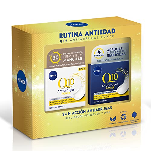NIVEA Pack Rutina Antiedad Q10 Antiarrugas Power 4 semanas, set de cremas reafirmantes, caja de regalo con crema de día con FP30 (1 x 50 ml) y crema de noche (1 x 50 ml)