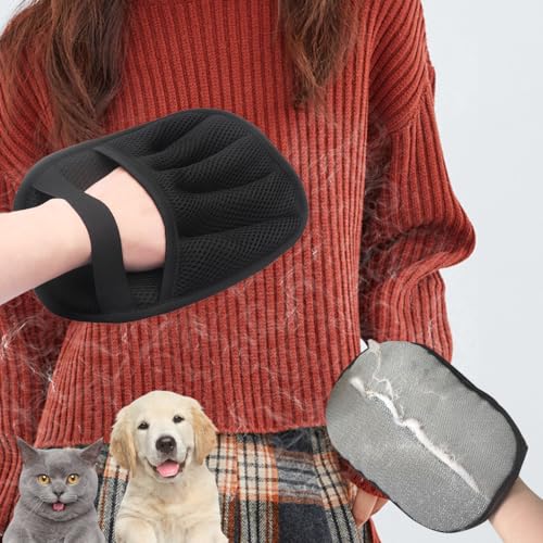 猫の毛除去手袋 静電気ペット抜け毛グローブ ペット用静電気除去手袋 五指設計+固定ベルト 除毛ブラシ 猫 犬 ウサギ対応 家具/カーペット/布団用 両面使用可能 ソフト素材 グルーミング手袋 もつれ防止 (1個セット)のサムネイル