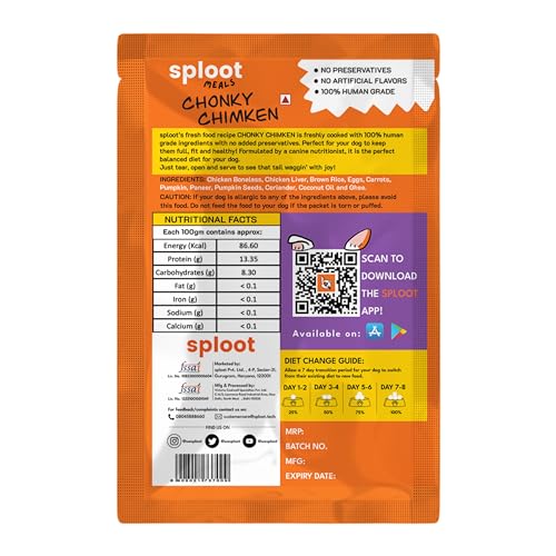 Image of Sploot Natural Wet Dog Food - Chonky Chimken - Pet Food for Adult and Puppy Dogs - No Preservatives and Chemicals - Chicken and Brown Rice - 200gms Each (Pack of 30)