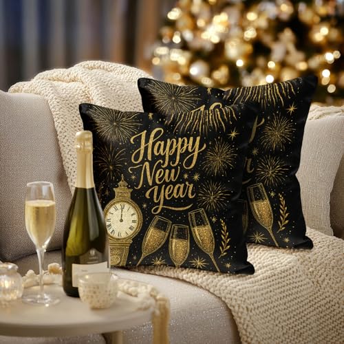 HOMETITUTE ���l�� �n�b�s�[�j���[�C���[ �X���[���J�o�[ 2���Z�b�g 18x18�C���` �S�[���h �u���b�N �ԉΎ��v �V�����p�� �N�b�V�����J�o�[ �f�p�Ȕ_�� �x�� �~ ���J�o�[ �\�t�@ �J�E�` �x�b�h �z�[���f�R���[�V����