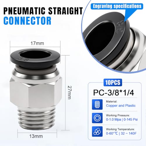 Image of mxuteuk 10PCS 3 /8 inchOD x 1 /4 inch NPT Male Straight Push to Connect Fitting