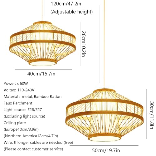 Lámpara de bambú de 50 cm para comedor con dosel de madera rústica 2