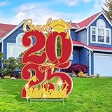 JUNENTER 卒業式ヤードサイン 2025年度卒業クラス 26インチ x 16.5インチ 大型卒業式デコレーション グリッター 防水 2025年芝生卒業式ヤードサイン 杭付き 卒業パーティー 屋外 大学 屋外用 (ブルーとゴールド)