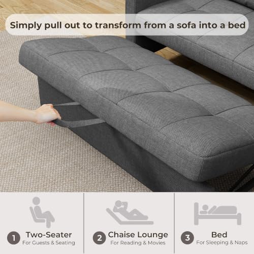 Sofá cama extraíble de dos plazas en madera maciza gris oscuro 133cm 5