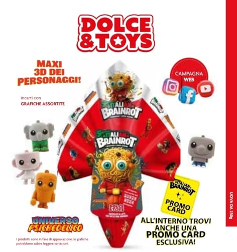 Uovo di Pasqua 250g Cioccolato al Latte con Sorpresa Italian Brainrot Trading Card Game Universo Psichedelico Edizione 2026 con Promo Card Esclusiva e Grafica 3D Personaggi da Collezione - Gadget - Immagine 1