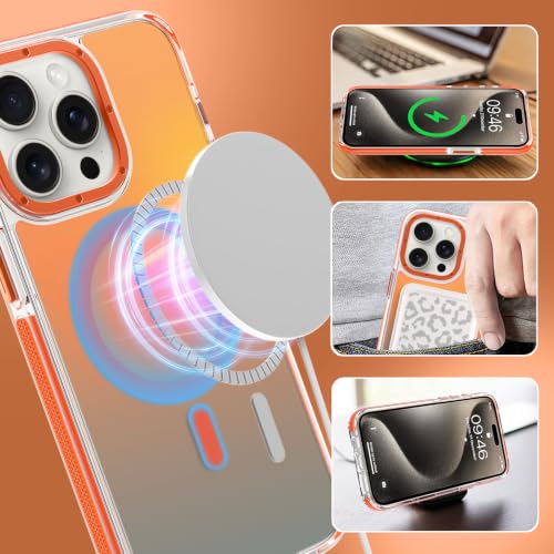 Image of Magnetic Case for iPhone 15 Pro [Compatible with Magsafe] [Cute Fashion Fluorescent Design] [1 Screen Protector] Slim Translucent Matte Case for iPhone 15 Pro 6.1 inch 2023, Orange
