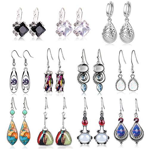 11 Pairs Teardrop Dangle Earrings,Crystal Drop Dangle Earrings For Women Girls Cubic Zirconia Boho Jewelry Waterdrop Earrings Set Valentine's Day Gifts
