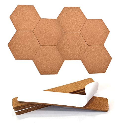 Tablero de Corcho,Liwein 18 Pieza Corcho Pared Autoadhesivo Pizarra Corcho Hexagonal Rectángulo Placa de Corcho para Colgar Fotos Decoración de Pared de Hogar Oficina