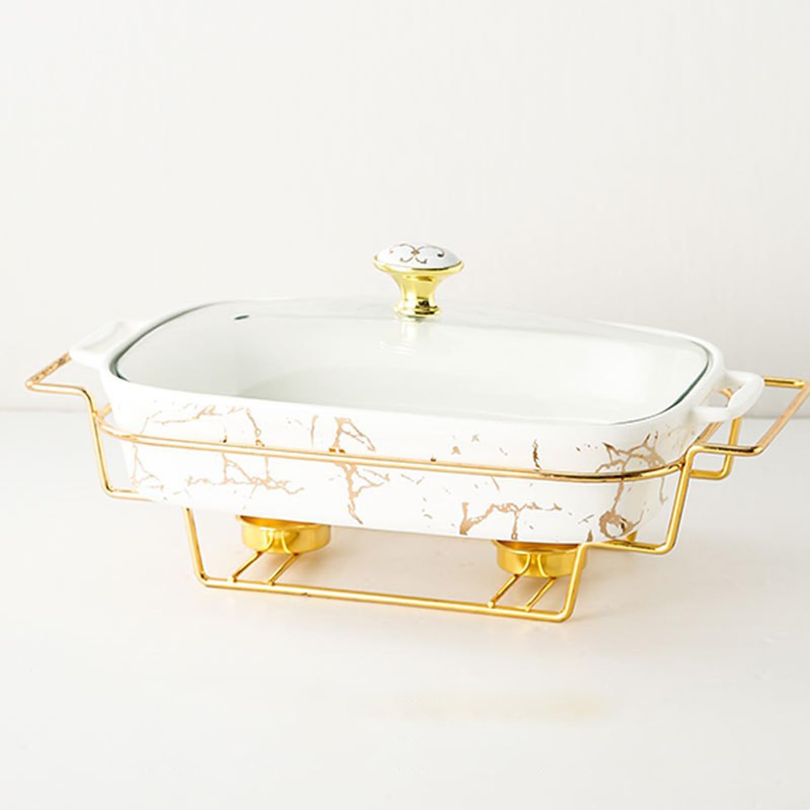 JOMRTS Chafing Dish Buffet Set, Ceramics Chafer with Imitation Marble Finish, Chafer and Buffet Warmer Set for Buffet Weddings, Parties, Banquets, Catering Events (White)