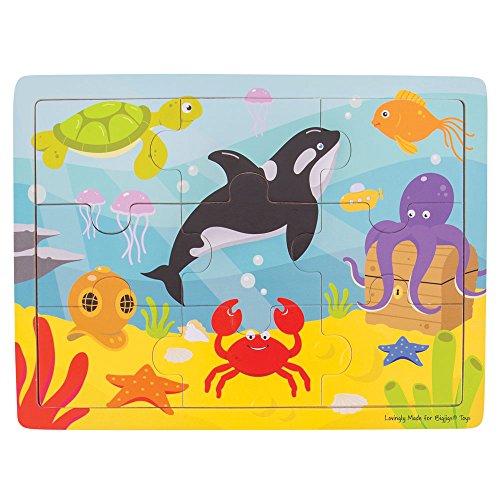 Bigjigs Toys Wooden Educational Tray Puzzle (Underwater) Chunky Wood Jigsaw
