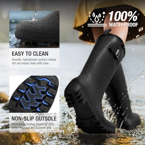 HISEA Women Rain Boots Slim Calf Fashion Waterproof PVC Rubber Boot Tall Rainboots Matte Surface Women's Rain Footwear for Ladies Outdoor Work Walking3