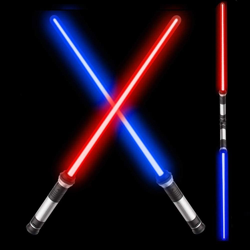 OPASDH Light Up Saber 2-in-1 Led FX Dual Bladed with Sound (Motion Sensitive) and 7 Colors, Stocking Idea, Xmas Gift, Galaxy War Fighters - 2 Pack