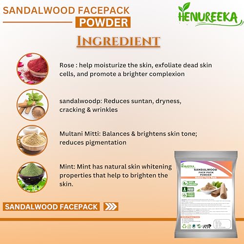 Image of Sandalwood Face Pack Powder Natural Glow & Skin Radiance Paraben-Free Enriched with Multani Mitti, Mint, and Rose Powder -100g