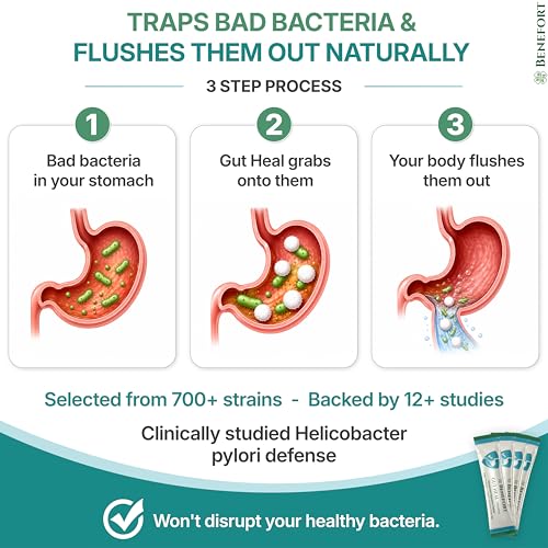 Image of Gut Heal - H Pylori Probiotic Powder with Pylopass & Gastro-AD, 60 Billion CFU L Reuteri Stomach Soothe Supplement, Bloating Gas Heartburn & Acid Relief, Daily Digestive Support, 30 Sachets