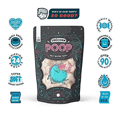 Taffy Shop Unicorn Poop Candy, 7Oz Salt Water Taffy, Big Bag Of Unicorn Birthday Gag Gift For Kids, Unicorn Themed Gift Party Candy Bags For Easter (25 Pieces Of Funny Cake Batter Flavored Candy) #TOP3