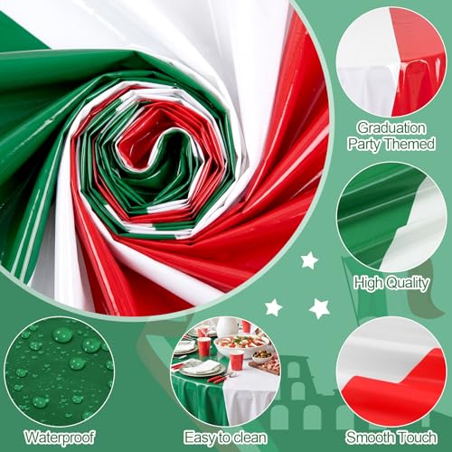 Image of Hahafelt 6 Pcs Italian Flag Plastic Tablecloth 84 Inch Round Red White and Green Disposable Table Cover Italy Circular Table Cloth for Italy Family Gathering Kitchen Decoration