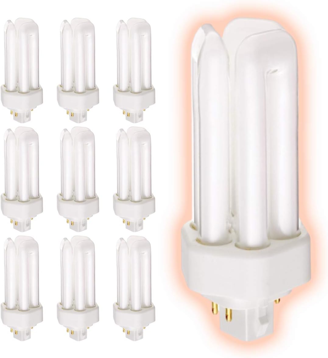 GoodBulb 18 Watt CFL Light Bulbs | 4 Pin GX24Q-2 Base 6500K Full Spectrum | 18W High Output 1200 Lumens | Triple Tube Compact Fluorescent Light Bulbs Plug-in | 10 Pack