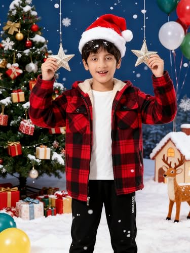 Image of Boys Fleece Jacket with Hood Unisex Child Sherpa Lined Zip Up Warm Coat Hooded Sweatshirt Outerwear