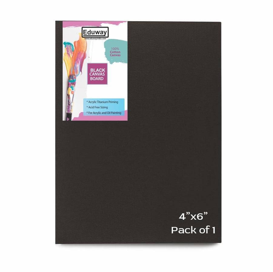 Eduway Tablero de lona de algodón negro de grano medio de 10 x 15 cm, paquete de 1, 10 x 15 cm con tablero de MDF de 4 mm, para pintar.
