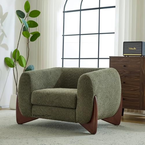 Image of Upholstered 3 Seater Sofa Three Seater Sofa with Wooden Legs for Living Room Hotels & Offices (One Seater Boucle Green)