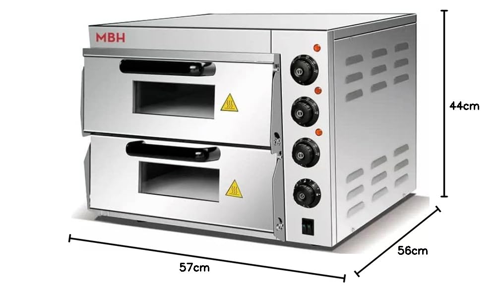 MBH - Horno de pizza profesional eléctrico de 2 pisos para hostelería. Horno para 2 pizzas industrial pequeño para bar y restaurante