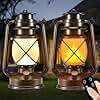 Battery-Powered 2 Modes Lighting LED Vintage Lanterns Decorative Outdoor & Indoor, 2 Pack Bronze Lights with Dancing Flame, Waterproof Remote Control Retro Lanterns Decor for Room,Garden,Porch