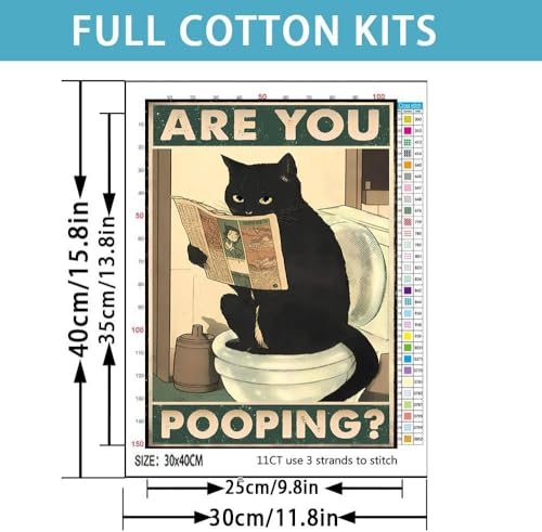 Image of Black Cat Stamped Cross Stitch Kits for Adults - Embroidery Kits for Beginners Adults,11 CT Patterns Dimensions Counted Cross Stitch Kits for Adults Arts Craft 12x16 inch