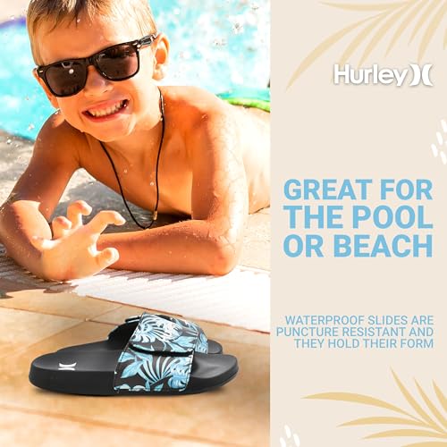 Image of Hurley Kids NAIA Slides Adjustable Strap Slip-On Sandals Indoor and Outdoor EVA Footbed Shower Slides for Girls and Boys