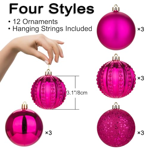 8CM Weihnachtsdeko Weihnachtskugeln, 12 Stücke Bruchsiche Christbaumkugeln Ornamente Rosa Weihnachtsbaumschmuck für Weihnachtsbaum… – Ansicht 2